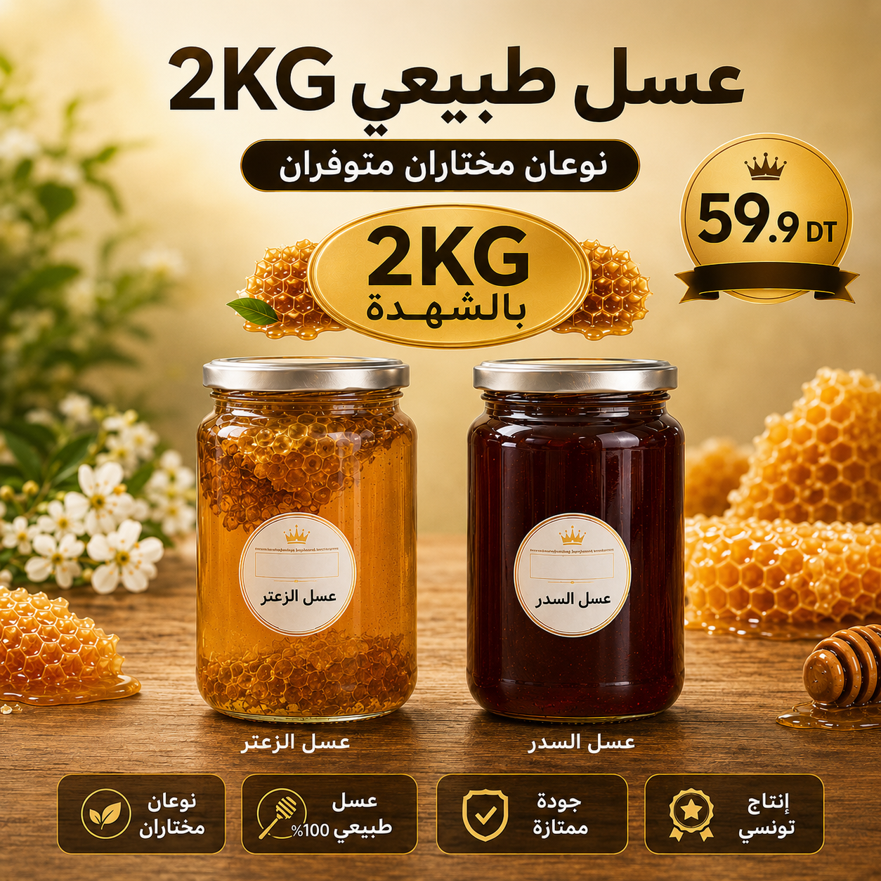 باك 2كغ عسل طبيعي بالشهدة 🍯